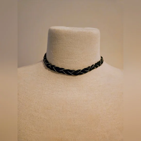Mexx Vintage Leather & Metal Retro Choker/Bracelet; Black; 15"; Braided; Tassels - Picture 15 of 16
